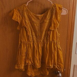 Jolt Mustard Lace Accent Blouse